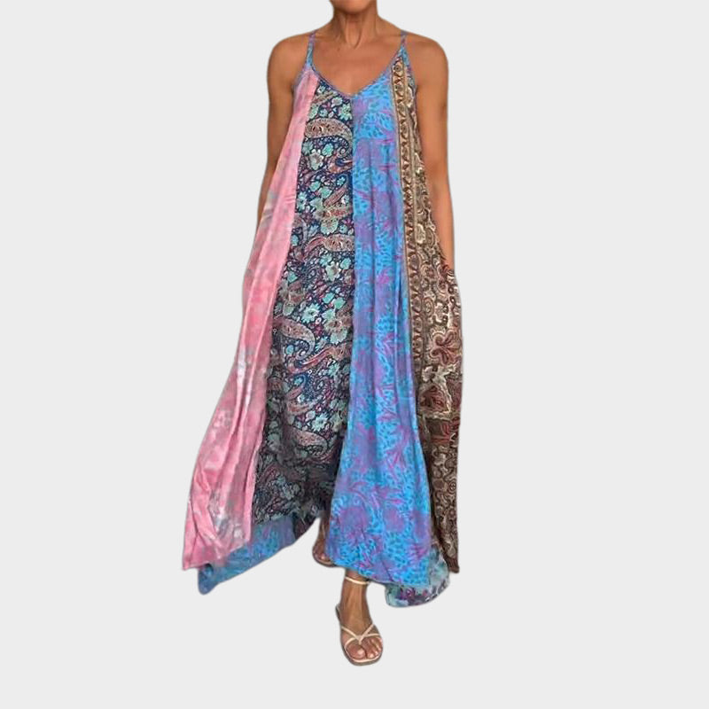 Relaxte Maxi Jurk met Spaghettibandprint voor Dames