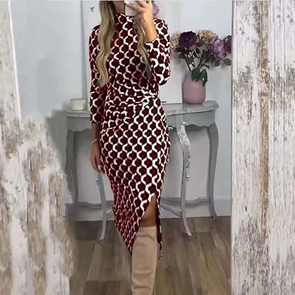 Women's Sleek Geometric Print Side Slit Dress