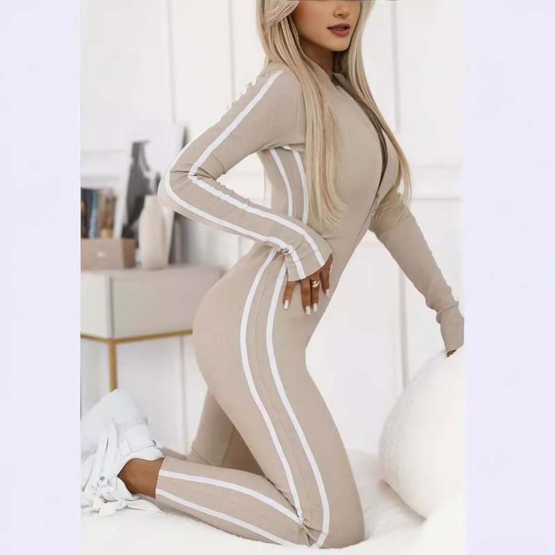 Women's Sporty Zip-Up Long-Sleeve Jumpsuit