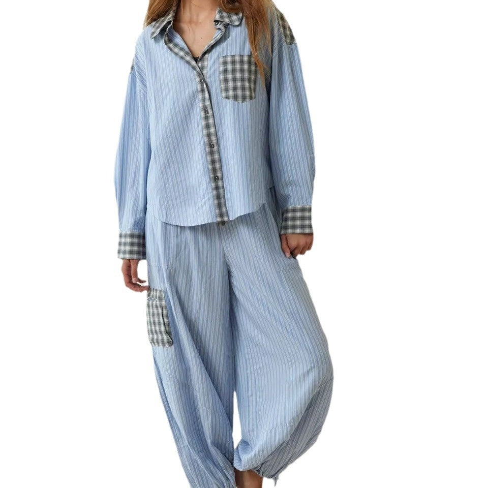 Women's Plaid Shirt & Pants 2-Piece Pajama Set