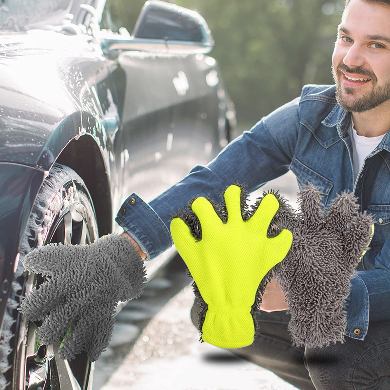 Double-sided five-finger car wash gloves