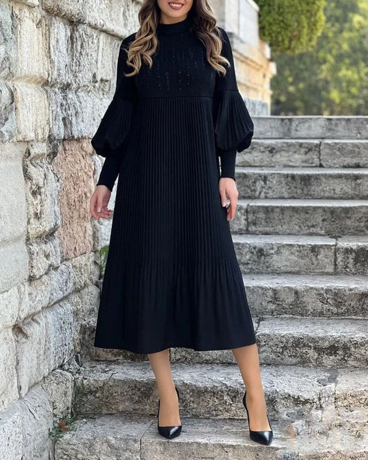 Elegante jurk met lantaarnmouwen in effen kleur