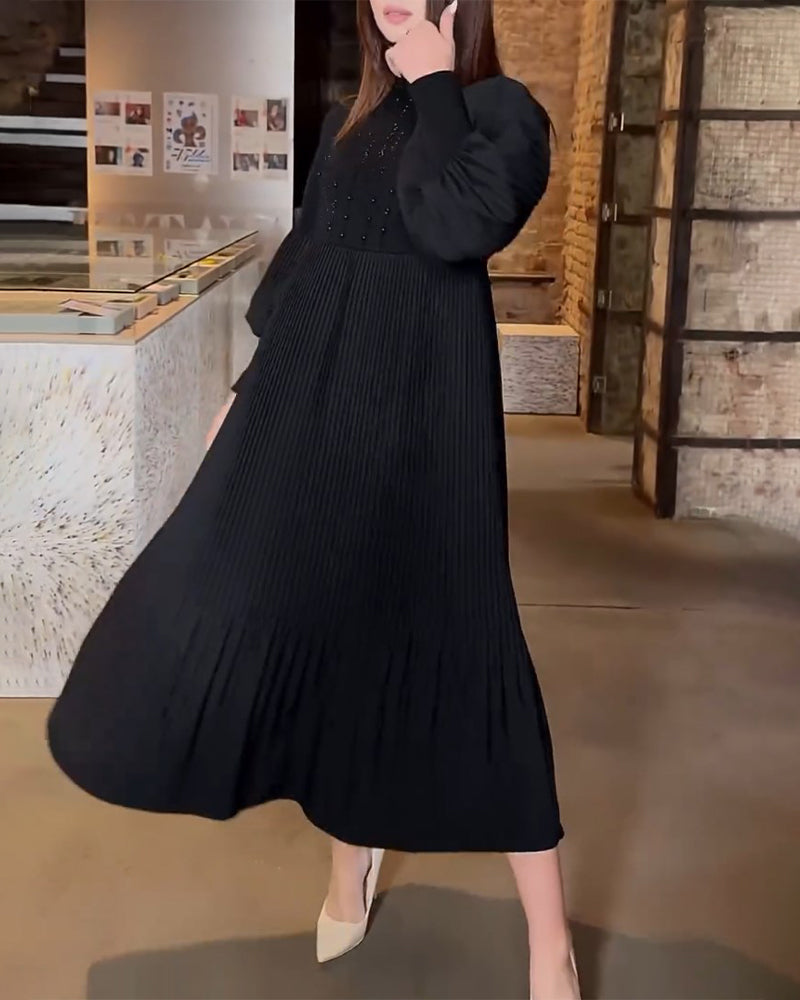 Elegante jurk met lantaarnmouwen in effen kleur