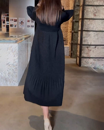 Elegante jurk met lantaarnmouwen in effen kleur
