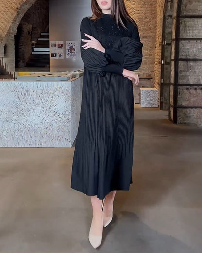Elegante jurk met lantaarnmouwen in effen kleur