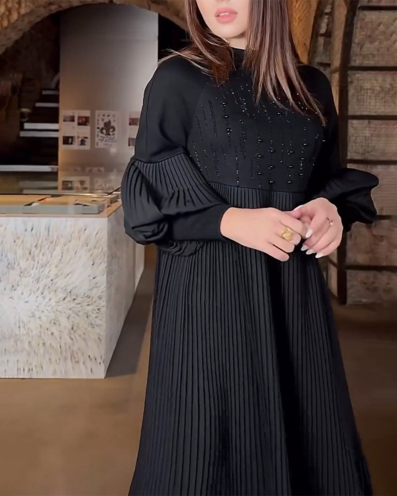 Elegante jurk met lantaarnmouwen in effen kleur