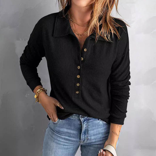 Women's Casual Comfortable Button V-Neck Lapel Bottom Shirt