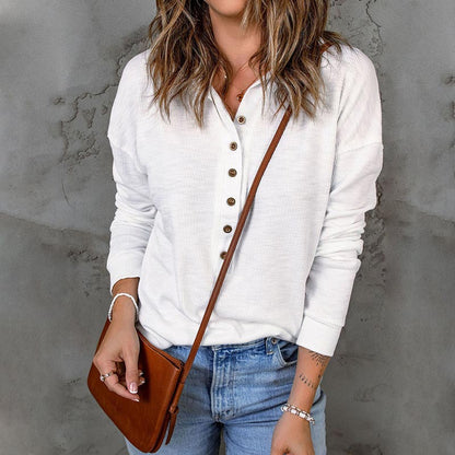 Women's Casual Comfortable Button V-Neck Lapel Bottom Shirt
