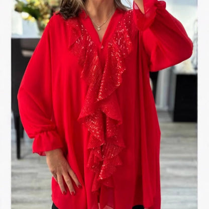 🔥What should I wear tomorrow?💃Women's V-Neck Chiffon Sequin Long Sleeve Shirt