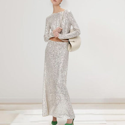 Sequin Long Sleeve Top & Skirt Set