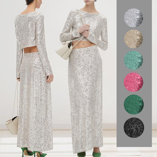 Sequin Long Sleeve Top & Skirt Set