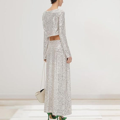 Sequin Long Sleeve Top & Skirt Set
