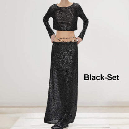 Sequin Long Sleeve Top & Skirt Set