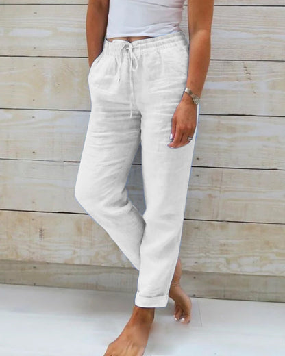 🌸Nieuwe collectie 50% KORTING!🏖️ Elastische Taille Katoen-Linnen Dames Casual Broek 👖