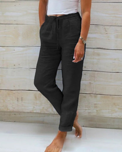 🌸Nieuwe collectie 50% KORTING!🏖️ Elastische Taille Katoen-Linnen Dames Casual Broek 👖