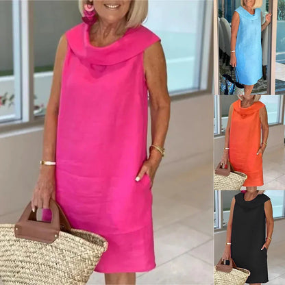 🌟🌟Natuurlijke Nederlandse stijl: katoenen en linnen effen pulloverjurk - eenvoudig en comfortabel om te dragen, fris en elegant!