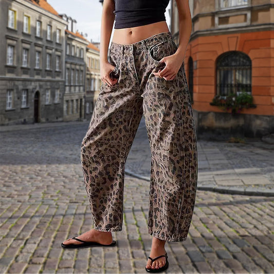 Casual broek met luipaardprint en zakken