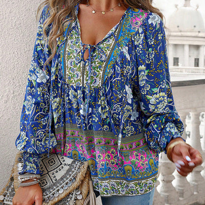 💖Laatste dag uitverkoop. 50% korting💖Vrouwelijke modieuze bedrukte V-hals lange mouw shirt