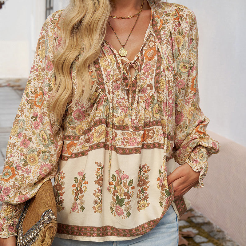 💖Laatste dag uitverkoop. 50% korting💖Vrouwelijke modieuze bedrukte V-hals lange mouw shirt
