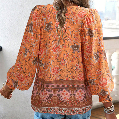 💖Laatste dag uitverkoop. 50% korting💖Vrouwelijke modieuze bedrukte V-hals lange mouw shirt