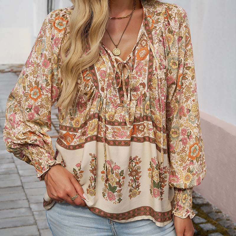 💖Laatste dag uitverkoop. 50% korting💖Vrouwelijke modieuze bedrukte V-hals lange mouw shirt