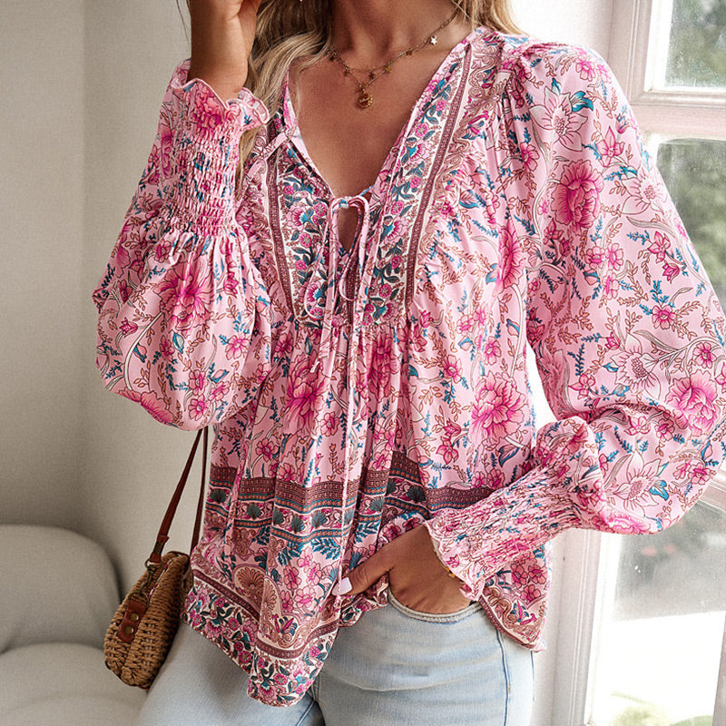 💖Laatste dag uitverkoop. 50% korting💖Vrouwelijke modieuze bedrukte V-hals lange mouw shirt