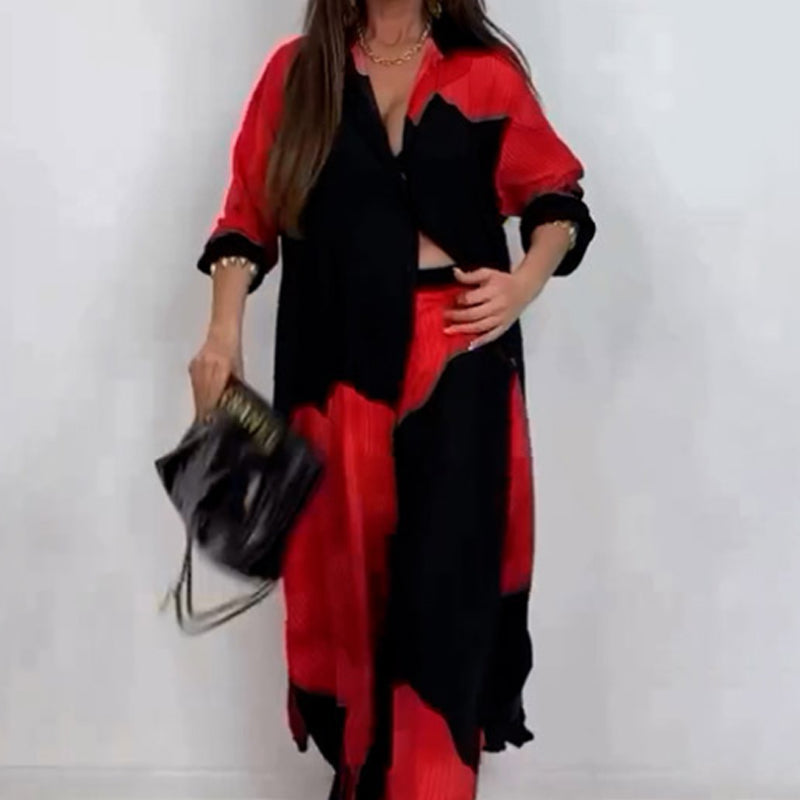 Volledige Knoopsluiting Lang Shirt & Trekkoord Broek Set