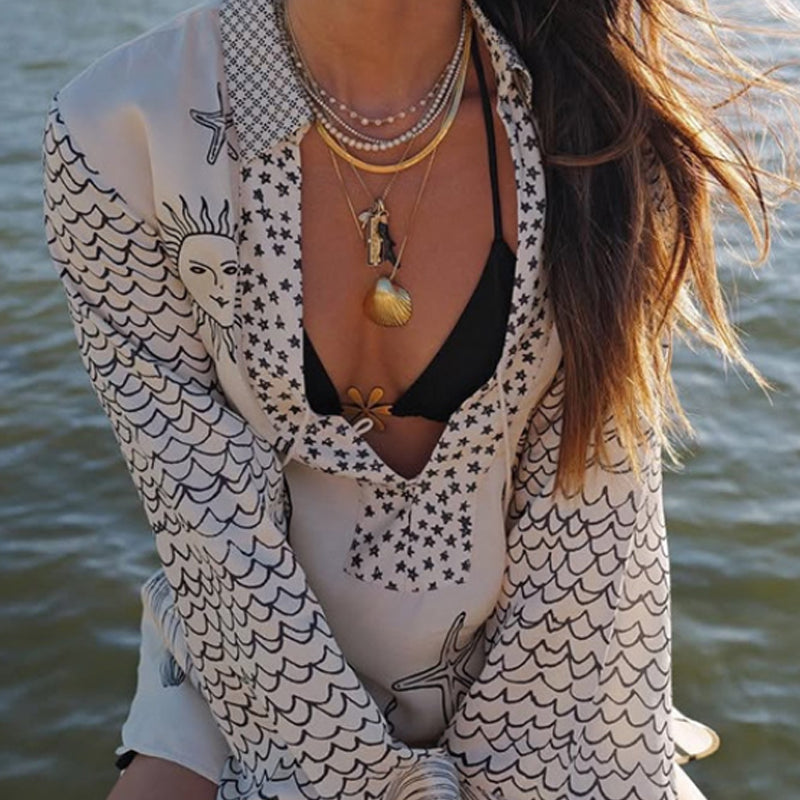 💕2025 HOT SALE 50% UIT💕 Satijnen Unieke Letter Print Kwastjes Shirt en Elastische Taille Korte Set