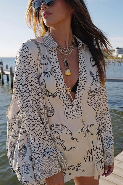 💕2025 HOT SALE 50% UIT💕 Satijnen Unieke Letter Print Kwastjes Shirt en Elastische Taille Korte Set