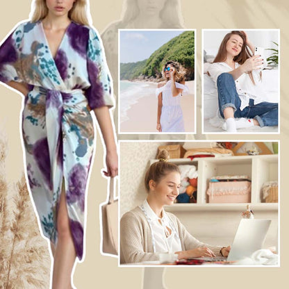 Elegante tweedelige wikkeljurkset met aquarelmotief voor dames