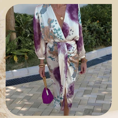 Elegante tweedelige wikkeljurkset met aquarelmotief voor dames