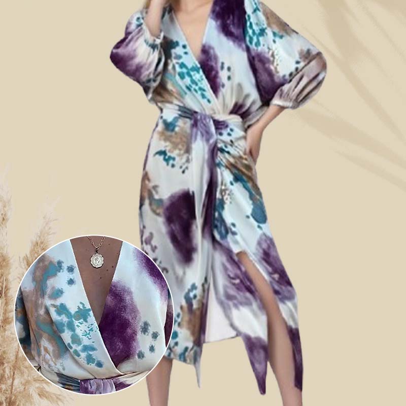 Elegante tweedelige wikkeljurkset met aquarelmotief voor dames