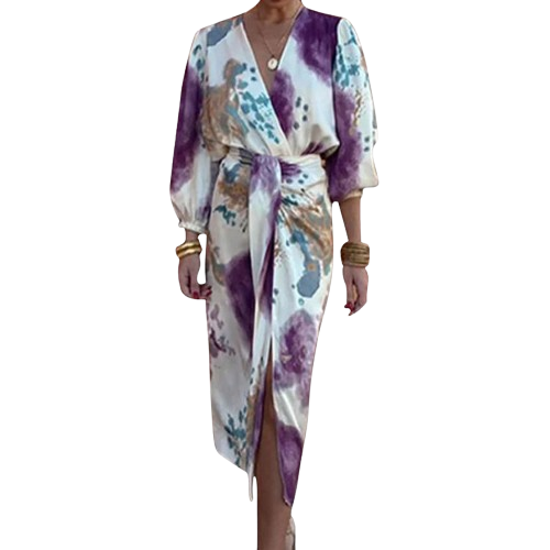Elegante tweedelige wikkeljurkset met aquarelmotief voor dames