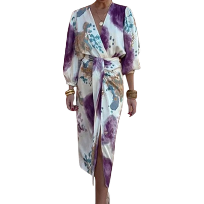 Elegante tweedelige wikkeljurkset met aquarelmotief voor dames