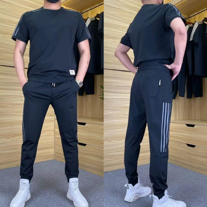 Heren top met korte mouwen en joggingbroek met hoge stretch, set van 2