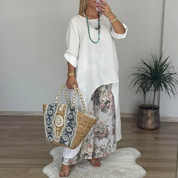 Women's Asymmetric Top & Printed Pants 2-Piece Set