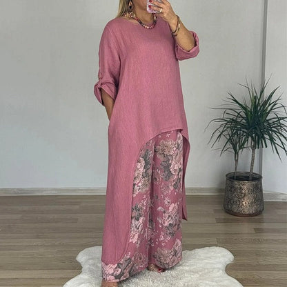 Women's Asymmetric Top & Printed Pants 2-Piece Set