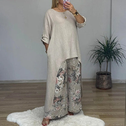 Women's Asymmetric Top & Printed Pants 2-Piece Set