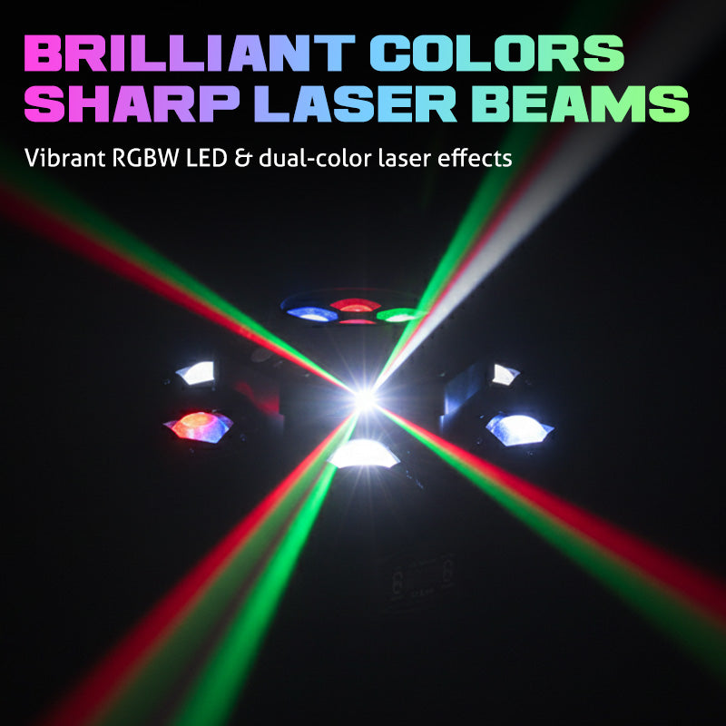 ⏰Multi-Beam LED Sfeerverlichting – 6 Beweegbare Lichten, Geluidsgeactiveerd & Met Afstandsbediening!