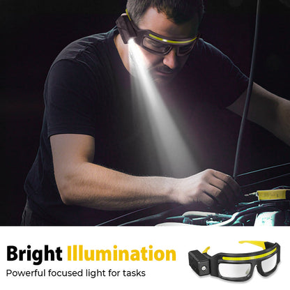 💥50% KORTING👓 Oplaadbare Waterbestendige LED Werkverlichtingsbril met Draaibare Lampkop en Meerdere Helderheidsstanden Voor Reparatie
