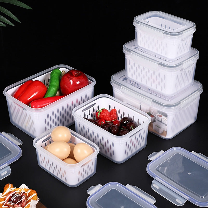 🌞Fris De Lente In Met 50% Korting!🥬3-Delige Vershoudbakjes met Vergiet – Lekvrije Stapelbare Koelkast Organizers voor Fruit en Groenten
