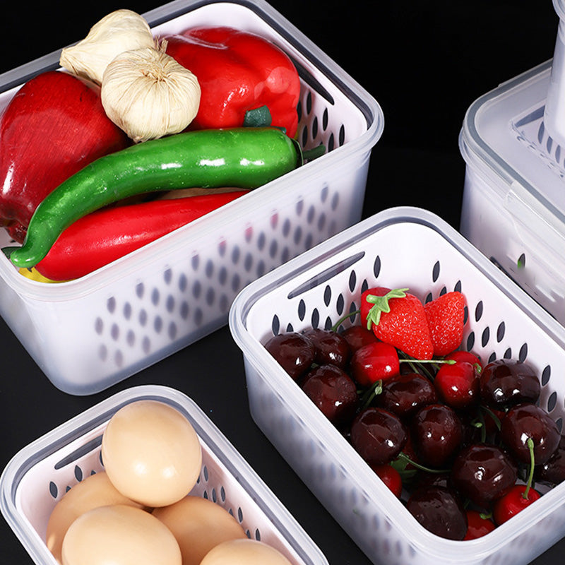 🌞Fris De Lente In Met 50% Korting!🥬3-Delige Vershoudbakjes met Vergiet – Lekvrije Stapelbare Koelkast Organizers voor Fruit en Groenten