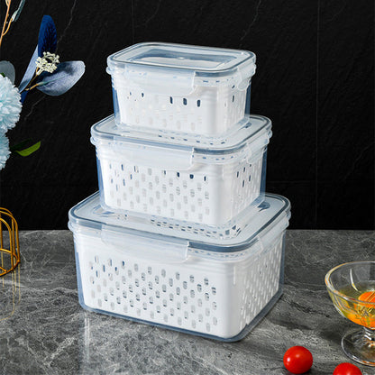 🌞Fris De Lente In Met 50% Korting!🥬3-Delige Vershoudbakjes met Vergiet – Lekvrije Stapelbare Koelkast Organizers voor Fruit en Groenten