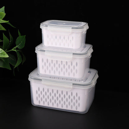 🌞Fris De Lente In Met 50% Korting!🥬3-Delige Vershoudbakjes met Vergiet – Lekvrije Stapelbare Koelkast Organizers voor Fruit en Groenten