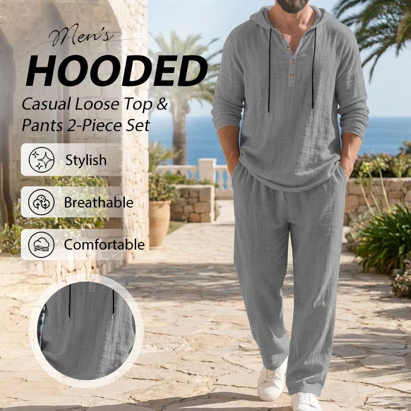 👕🩳 Heren casual top met capuchon en broek – 2-delige set | 50% korting 🔥