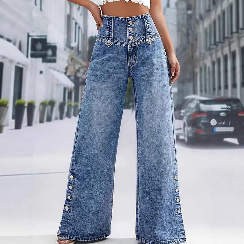 🔥Hoge Taille Jeans met Wijde Pijpen – Comfortabel & Trendy👖