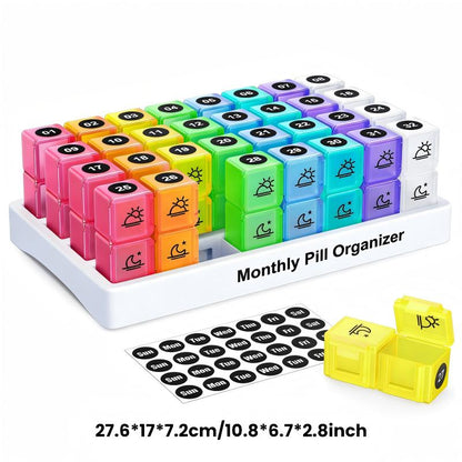 💊📅 Dagelijkse 31-daagse pillendoosje voor op reis – 🔒📦 Medicijnendoosje voor 4 weken met vakjes en labels, ideaal voor weekplanning, vakanties en senioren, compacte opslag