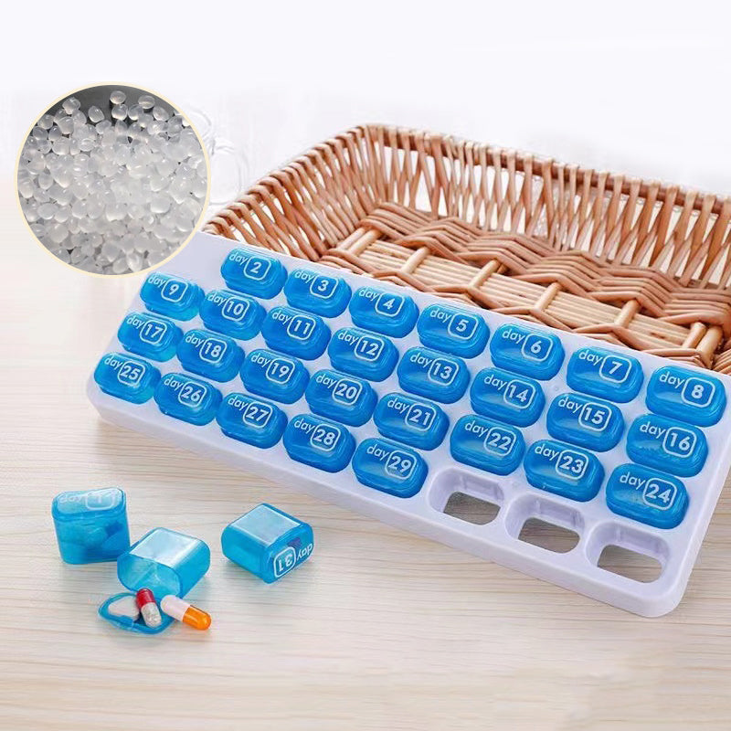 💊📅 Dagelijkse 31-daagse pillendoosje voor op reis – 🔒📦 Medicijnendoosje voor 4 weken met vakjes en labels, ideaal voor weekplanning, vakanties en senioren, compacte opslag