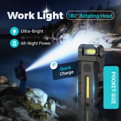 💎 50% KORTING! 💎 180° draaibare LED-werklamp – dubbele lichtbundel, magnetische voet en oplaadbaar via USB-C