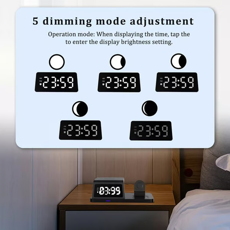 🢣📢50% korting!!!⏰4-in-1-snelladestation met klok en draadloze oplaadfunctie